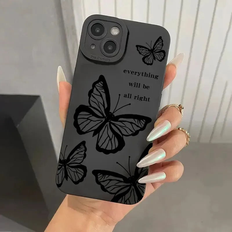 Coque de téléphone souple à motif papillon pour iPhone 16 15 Pro Max 14 13 Xiaomi 13T Poco X7 X6 Redmi Note 14 13 12 Housse antichoc avec cordon de main