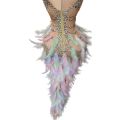 Nightclub Party Celebration Feather Rhinestone Dress Women Elastic Sleeveless Prom High Slit Dress Stage Performance Outfit. 