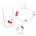 Three Piece Sanrio Hello Kitty Ladies Bracelet Cute Cartoon Cat Non Fading Alloy Necklace Ring Girl Jewelry Set Holiday Gifts. 