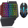 One Hand RGB Gaming Keyboard and Backlit Mouse Combo,USB Wired Rainbow Letters Glow Single Hand Mechanical Feeling Keyboard with Wrist Rest Support, Gaming Keyboard Set for Game.