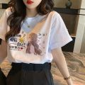 2024 New Korean Style Loose Short Sleeve T T-shirt Women's Bottoming Shirt Women's Fat mm Student Summer Wear Casual round Neck T T-shirt. 