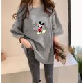 【Plus Size/M-5XL/5Colors Oversized Korean Style Women T-shirt Half Short Sleeves BIg Loose Cute Disney Mickey Printed Tee Summer Maternity T-shirt Round Neck Casual Top 100% Fashion Fat Size Medium-Long Length T-shirt. 