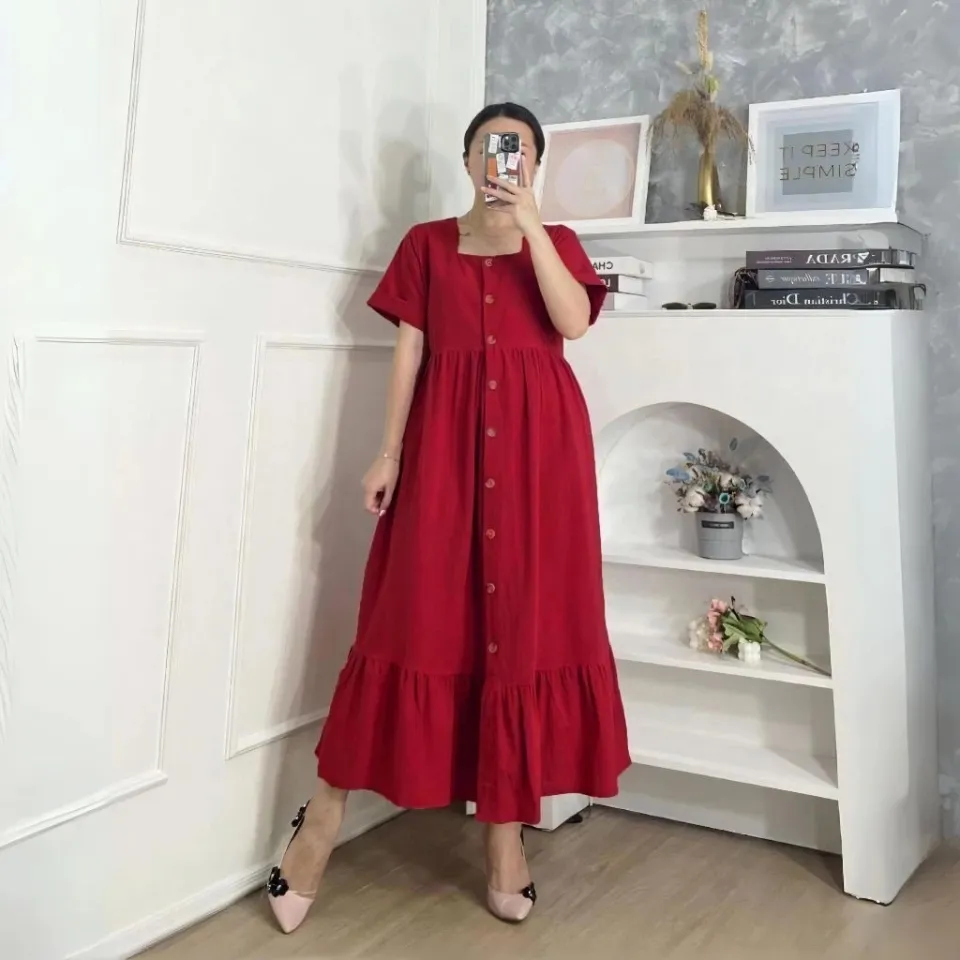 Ladies Cotton Soft Maxi Dress – Comfortable Buttoned Style for Women
