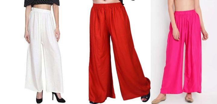 Set Of 3 Solid Cotton Relaxed Women Plazo Pants Wear For Ladies