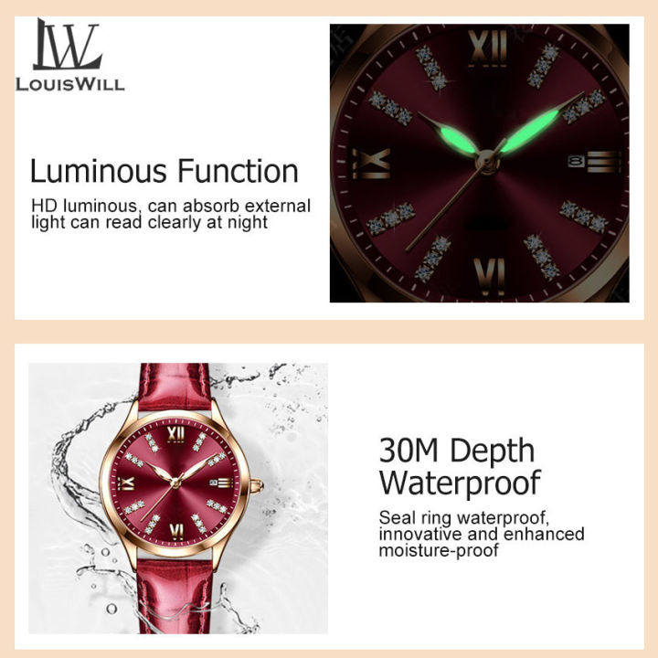 LouisWill%20Women%20Watches%20Diamond%20Casuals%20Retro%20Leather%20Strap%20Watches%20Quartz%20Watches%20Calendar%20Dial%20Luminous%20Pointer%20Watches%203ATM%20Waterproof%20Watches%20Business%20Wristwatch%20for%20Women%20Ladies%20-%20Image%207