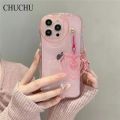 Suitable for iPhone 11 15 14Plus 12 13 Pro Max X XR Cute 3D Love Keychain Case Wave Transparent Soft Phone Case. 
