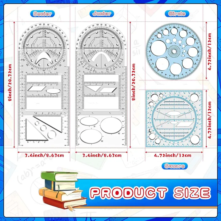 4Pcs%20Multifunctional%20Geometric%20Ruler%20Measuring%20Drawing%20Ruler%20Plastic%20-%20Image%205