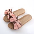Women Summer Casual Slides Comfortable Flax Slippers Striped Bow Linen Flip Flops Platform Sandals Ladies Indoor Shoes.