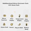Digital Alarm Clock LED Curved Surface Mirror Electronic Clock Night Mode Snooze Desktop Table Clock for Home Decoration. 