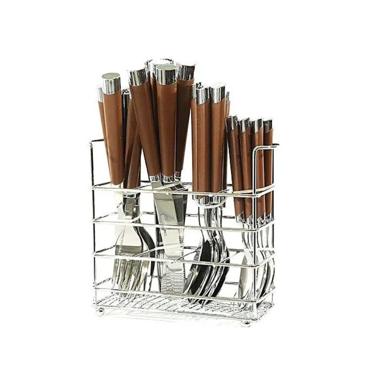 24 Piece Spoon Set - Brown Color With Chopsticks Included- Complete ...