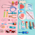 Little Wooden Doctor Playing Toy Set Nurse Simulating Medical Box Playing Girl Playing Needle Boy Stethoscope. 