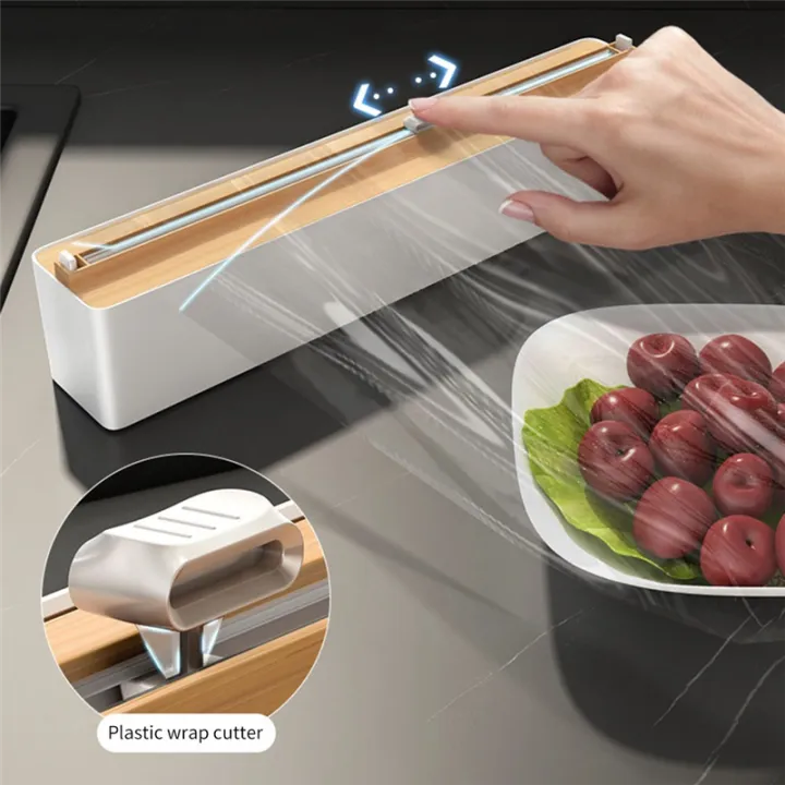 Plastic%20Wrap%20Dispenser,Foil%20Dispenser,Refillable%20Cling%20Wrap%20Dispenser,Foil%20Cling%20Film%20Dispenser%20Wrap%20Dispenser%20Easy%20to%20Use%20White%20&%20Wood%20Grain%20-%20Image%203