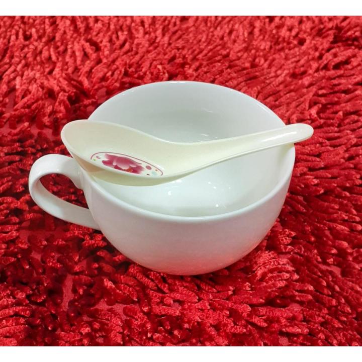 Ceramic Soup Cup 500ml 1 Piece & 1 Piece Melamine spoon (4.5*4.5*3 inches)