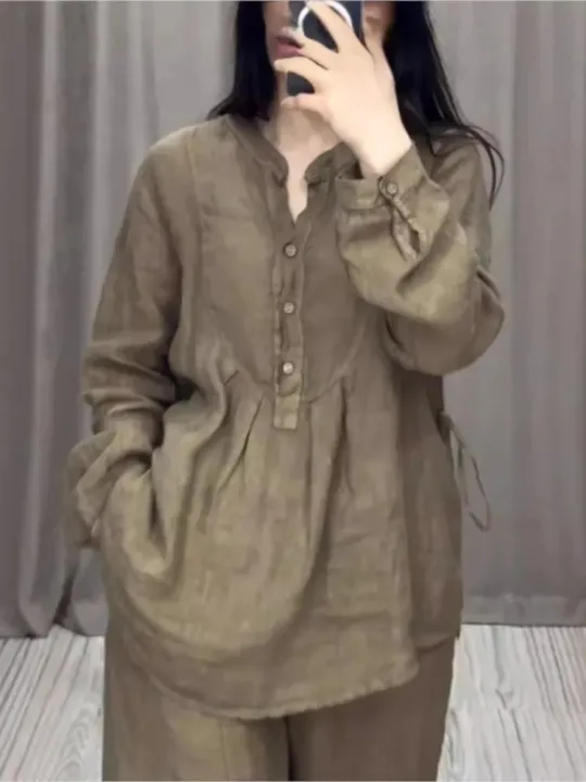 Ladies%20Casual%20Long%20Sleeve%20Pocket%20Shirts%202%20Piece%20Set%20Fashion%20Loose%20Pleated%20Wide-leg%20Pants%20Suit%20-%20Image%207