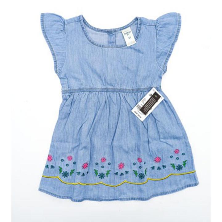 "Girls Denim Summer Stylish Short  Sleeve Frock_Sky blue  "