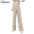 【Support-Cod】 Formal Straight Leg Pants High Waist Wide Leg Office Trousers for Women Solid Color Straight Pants with Pockets High Waist Suit Pants.