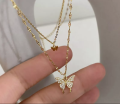 Fashionable Double Layer Butterfly Pendant Necklace for women New Collection/ Trendy Chain Choker Necklaces for Girls Simple Stylish.