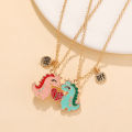 Pair Of Little Dinosaur Pendant Necklaces BFF LOVERS Heart Patchwork Necklace Podazz.