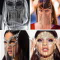 Indian Tassel Veil Mask for Face Women Rhinestone Face Masks Masquerade Dance Party Banquet Decoration Face Accessories Jewelry.