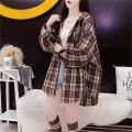 Hooded Plaid Shirt Women's New Loose Casual Korean Style Lazy Style Long Sleeve Top Coat.