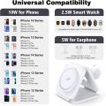 Charging Station for Apple Multiple Devices - 3 in 1 Foldable Magnetic Wireless Charger Dock - Travel Charging Pad for iPhone 16 15 14 13 12 Pro Max Plus Watch & Airpods.