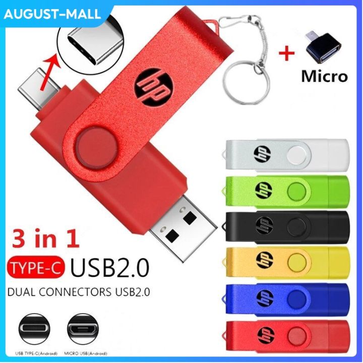 【Ready Stock+FREE Shipping+COD】HP Flash Drive 3 in 1 OTG USB Type C/Micro Flash Drive 2tb 1tb 512gb 256gb Pendrive High Speed Pen Drive for Phone/Tablet/PC