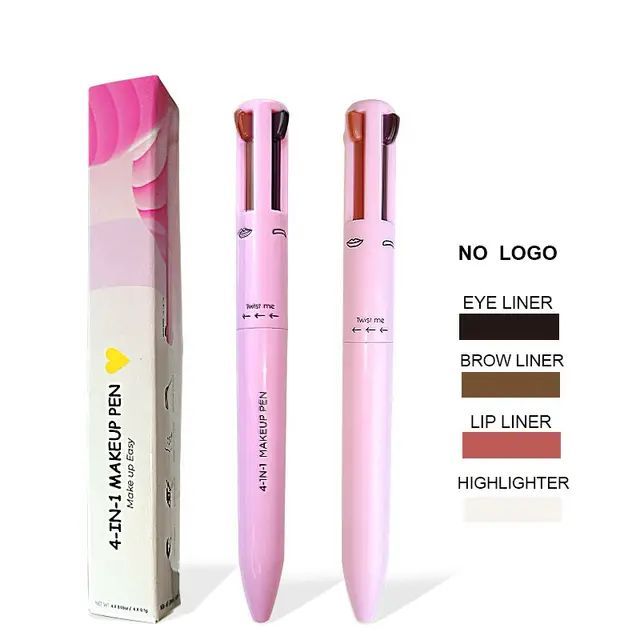 RoseFlower 4-in-1 Make-up-Stift – Eyeliner, Augenbrauenstift, Lipliner & Highlighter In Einem, Wasserfest, 4 Farben, Reisefreundlich