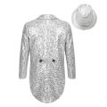 Kids Boys Sequin Lapel Blazer Tuxedo Coat Outfits Long Sleeve Magic Shows Tailcoat Jacket Halloween Circus Magician Costume.
