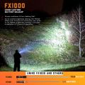 FX1000 LED Flashlight | Rechargeable Torch USB Type-C with Battery Indicator, 5 Light Modes, Zoomable Head, Heavy Duty Aluminium Body | 1x Rechargeable Battery Included | Emergency Light.
