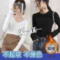 Autumn and Winter 2020 New Solid Color Long Sleeve T Women's Black round Neck Slim Bottoming Shirt Fleece-lined Thickened Inner Wear Top.