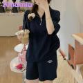 Women Summer Tracksuit 2-piece Women's Summer Tracksuit Set with Short Sleeve Top Elastic Waist Sweatpants Stylish Comfortable Outfit for Pure Color Sweatshirt Pants Set. 