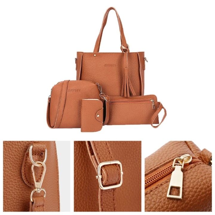 4pcs%20Women%20Lady%20Fashion%20Handbag%20Shoulder%20Bags%20Tote%20Purse%20Messenger%20Satchel%20Set%20Bag%20Crossbody%20Card%20Case%20Holder%20Wallet%20for%20Girls%20-%20Image%205