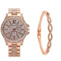2023 Foreign Trade Hot Selling Women's Business Gold Diamond Big Rhinestone Luxury Atmosphere Watch + Bracelet Gift Box Set.