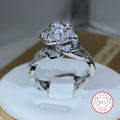 925 Sterling Silver InterTwined Three-Dimensional Rose Ring White Zircon Full Diamond Ring Ladies Temperament Elegant Jewelry. 