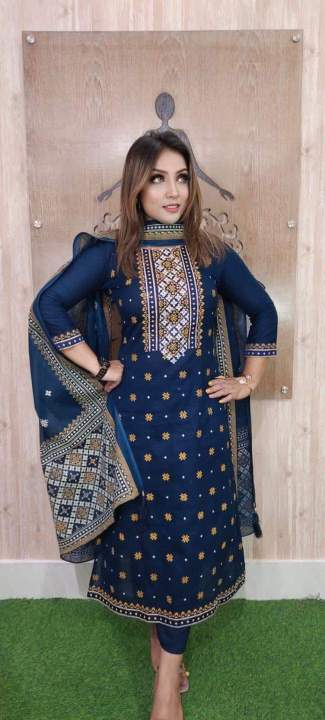 Jesan%20super%20Shop%20Unstichied%20new%20screen%20print%20cotton%20three%20piece%20salower%20kameez%20for%20women%20-%203%20rear%20of%20cotton%20-%20Image%202