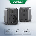 UGREEN PD 30W GaN Fast Charger AC Outlets Adapter 2 USB 1 USB-C Port Travel Plugs for iPhone 14 Xiaomi Wall Socket Power Strip Charger. 