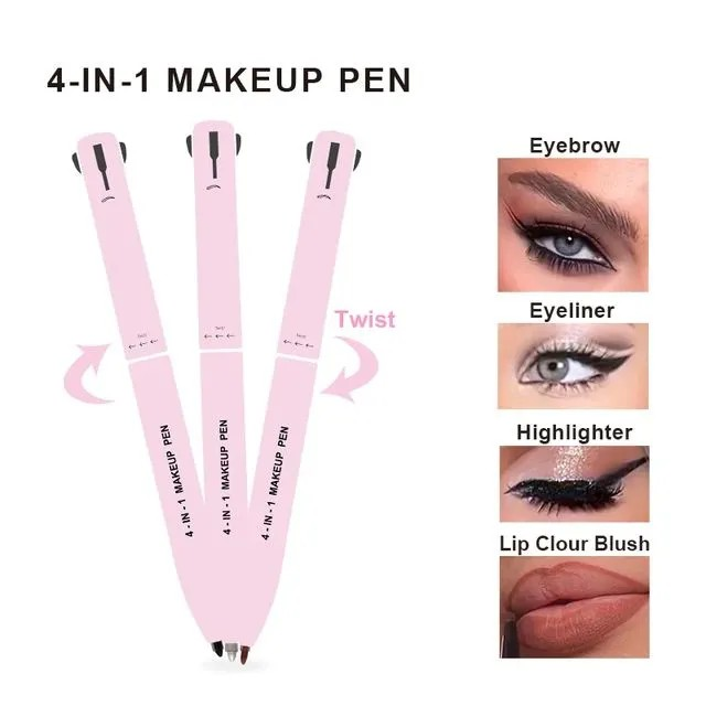 RoseFlower 4-in-1 Make-up-Stift – Eyeliner, Augenbrauenstift, Lipliner & Highlighter In Einem, Wasserfest, 4 Farben, Reisefreundlich