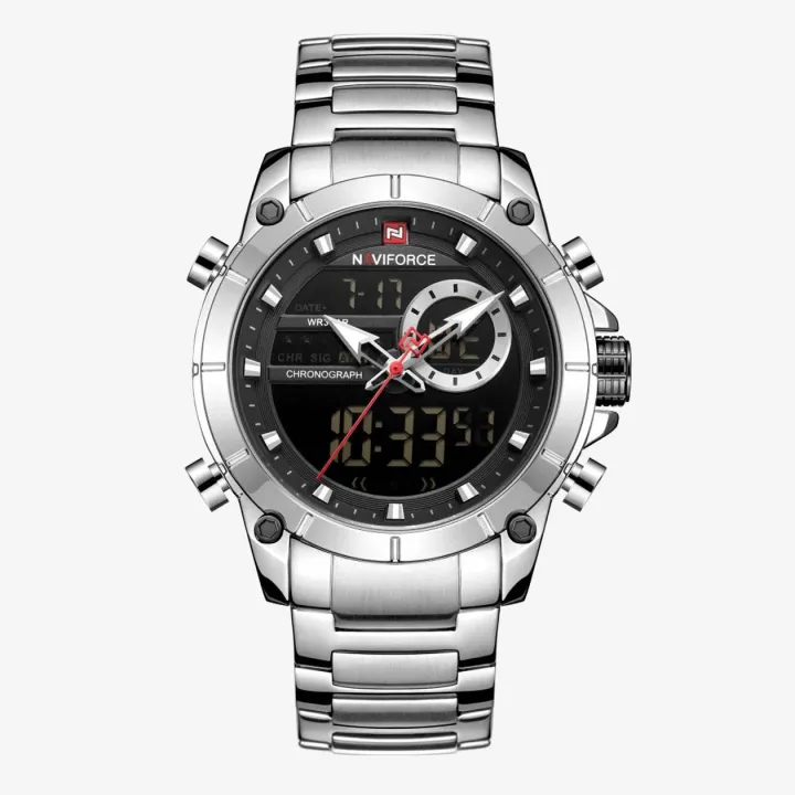 NAVIFORCE NF9163 Silver Stainless Steel Dual Time Wrist Watch for Men