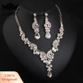 Carat Luxury Women Rhinestone Pendant Chain Necklace Stud Earrings Wedding Jewelry Set. 