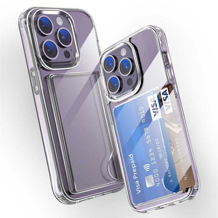 Luxury Transparent Wallet Card Slots Holder Phone Case For iPhone 16 15 14 Pro Max 13 12 11 XR X XS 8 7 Plus Acrylic Clear Cover