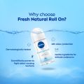 NIVEA Fresh Natural Roll On, 50ml| 48 H Smooth & Beautiful Underarms| 0% Alcohol | For Women.