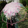 Thickening Transparent Three Fold Rain Umbrella Japanese Cherry Blossom Plastic PVC Clear Falbala Umbrellas Women parapluie. 