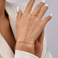 【Daily Necessities For Anyone Store】Minimalist Gold plated Bead Bracelet Linked Bracelet and Ring Connected Hand Harness Bracelets for Women Gifts. 