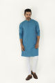 Masculine Cyan Jacquard Slim Fit Casual Panjabi For Men. 