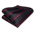 【100%-New】 Hi-Tie Striped Black Red Mens Fashion Necktie Handkerchief Cufflinks for Tuxedo Accessory Classic Silk Luxury Tie for Man Gift. 