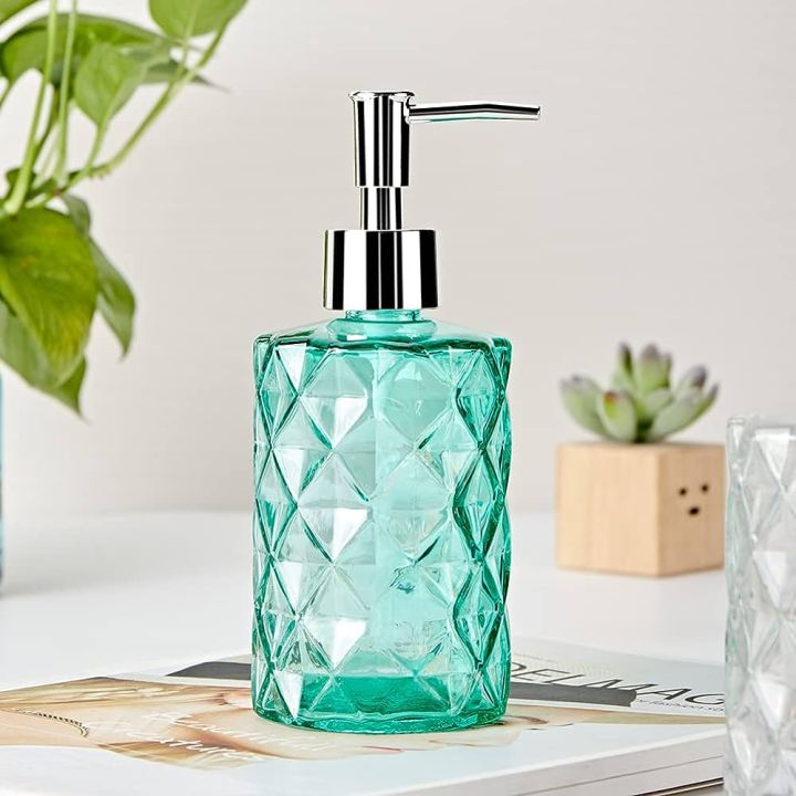 Glass%20Soap%20Dispenser%20with%20%20Rust%20Proof%20Pump,%20Refillable%20Liquid%20Hand%20Soap%20Dispenser%20for%20Bathroom,%20Premium%20Kitchen%20handwash%20Dispenser%20(Clear)%20%20Diamond%20Design%20-%20Image%207