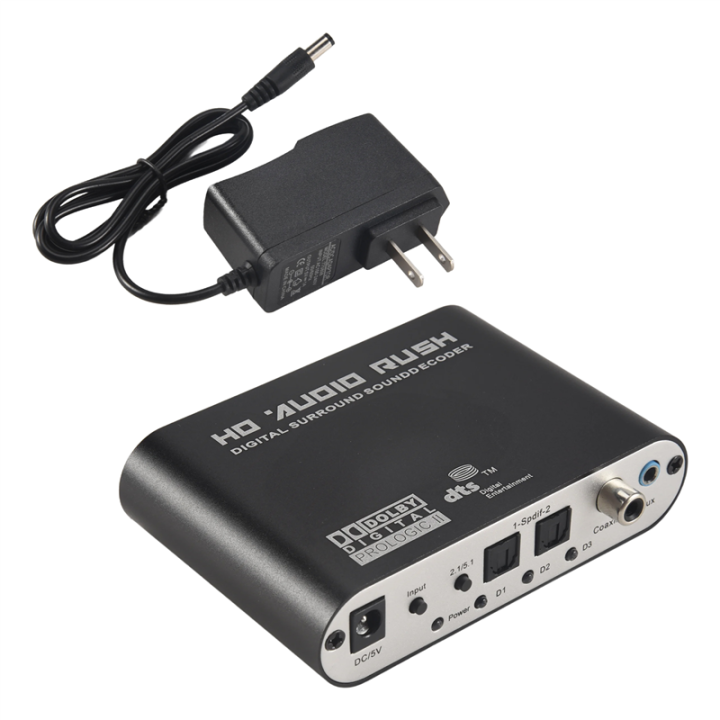 5.1 Audio Rush Digital Sound Decoder Converter - Optical SPDIF/ Coaxial AC3 DTS stereo(R/L) to 5.1CH Analog Audio (6RCA Output) Black