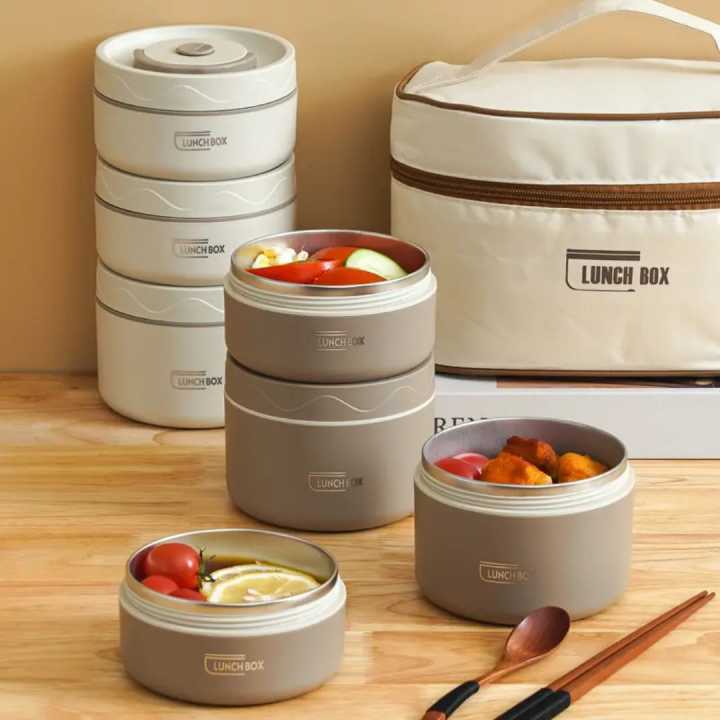 4 Pcs Round Lunch Box Set with Insulated Carry Bag | Leakproof BPA Free ...