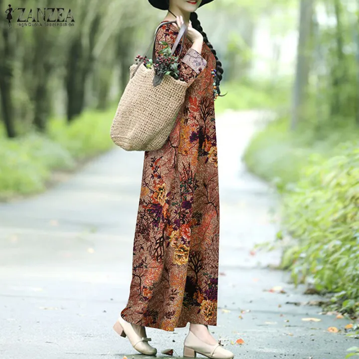 ZANZEA%20Womens%20Vintage%20Cotton%20Long%20Sleeve%20Floral%20Printed%20Casual%20Loose%20Kaftan%20Baggy%20Dress%20-%20Image%205