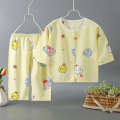 2024 Children's Pajama Set Summer Boys and Girls Baby Thin Cardigan Home Cotton Silk Air Conditioning Clothing.